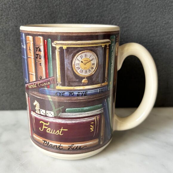 Bookshelf Mug Colorful Book Spines & Clock-Bell-Magnifying Glass Coffee Cup - Picture 3 of 6